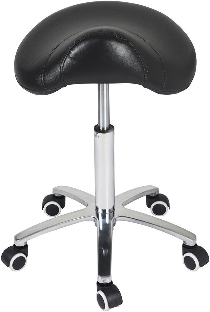 Adjustable Hydraulic Saddle Stool - Massage Rolling Work Chair with Wheels, Ideal for Beauty Salons, Kitchens, and Spas for Comfort and Mobility