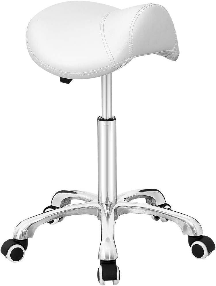 Adjustable Hydraulic Saddle Stool - Massage Rolling Work Chair with Wheels, Ideal for Beauty Salons, Kitchens, and Spas for Comfort and Mobility