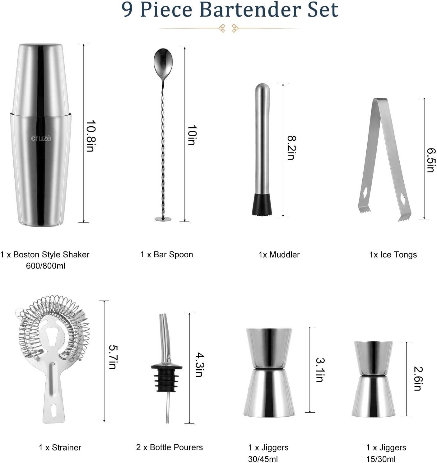 Cocktail Shaker Kit 12-Piece Set with Stand, Professional Bartender Tools for Home or Bar Use