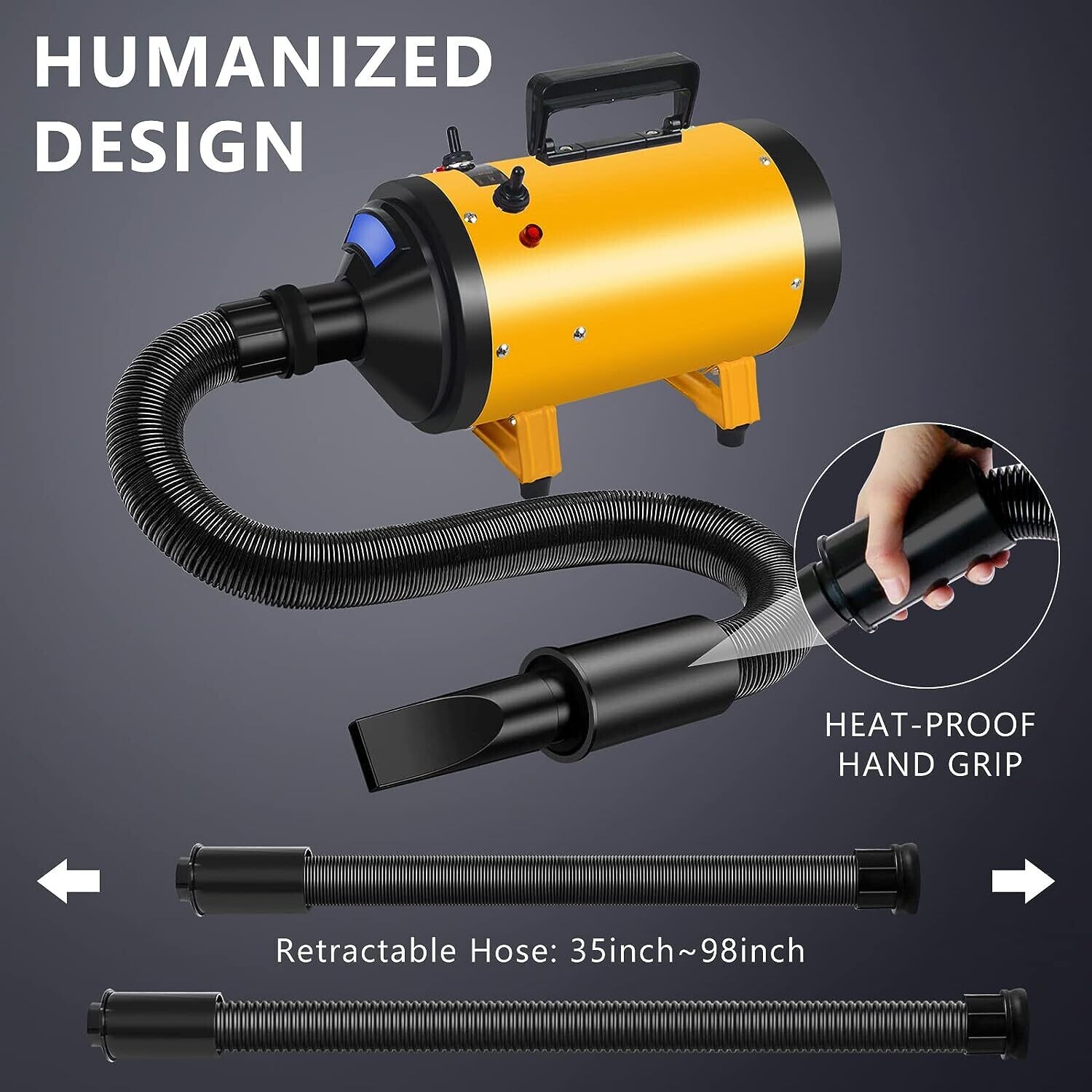 2800W High-Power Pet Grooming Hair Dryer Blaster - Fast Drying for Dogs and Cats with Adjustable Speed and Temperature, Quiet Operation, and Flexible Hose for Professional Grooming