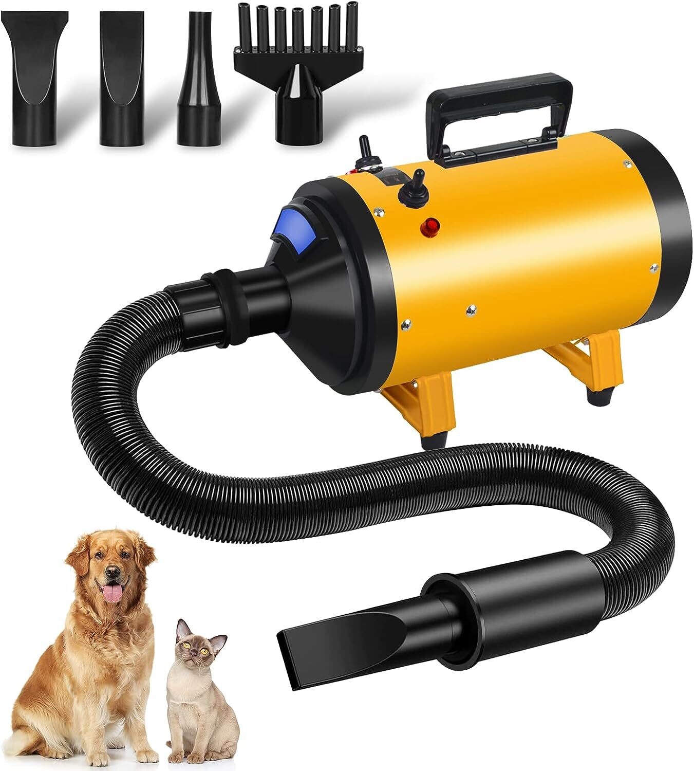 2800W High-Power Pet Grooming Hair Dryer Blaster - Fast Drying for Dogs and Cats with Adjustable Speed and Temperature, Quiet Operation, and Flexible Hose for Professional Grooming