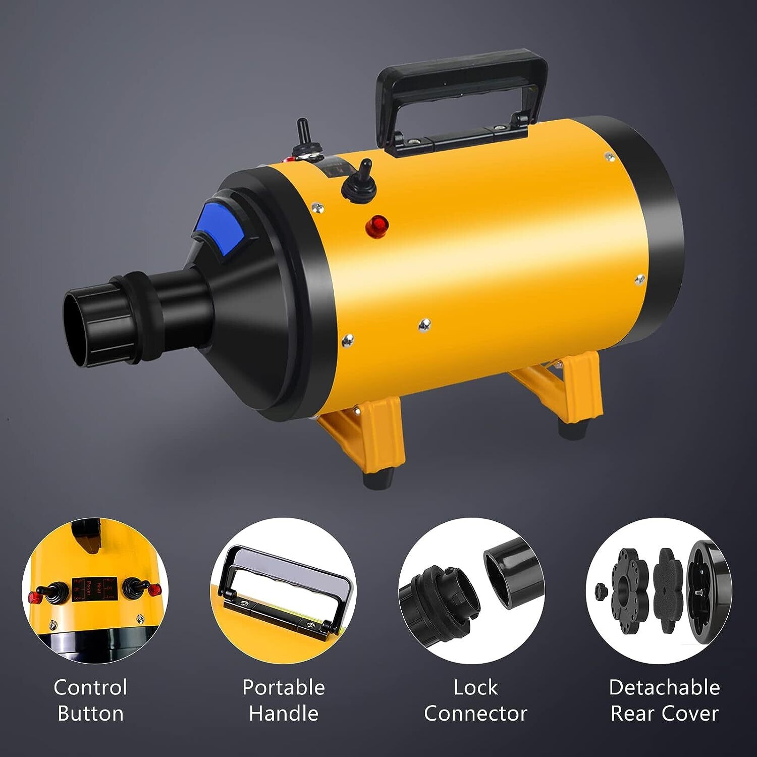 2800W High-Power Pet Grooming Hair Dryer Blaster - Fast Drying for Dogs and Cats with Adjustable Speed and Temperature, Quiet Operation, and Flexible Hose for Professional Grooming