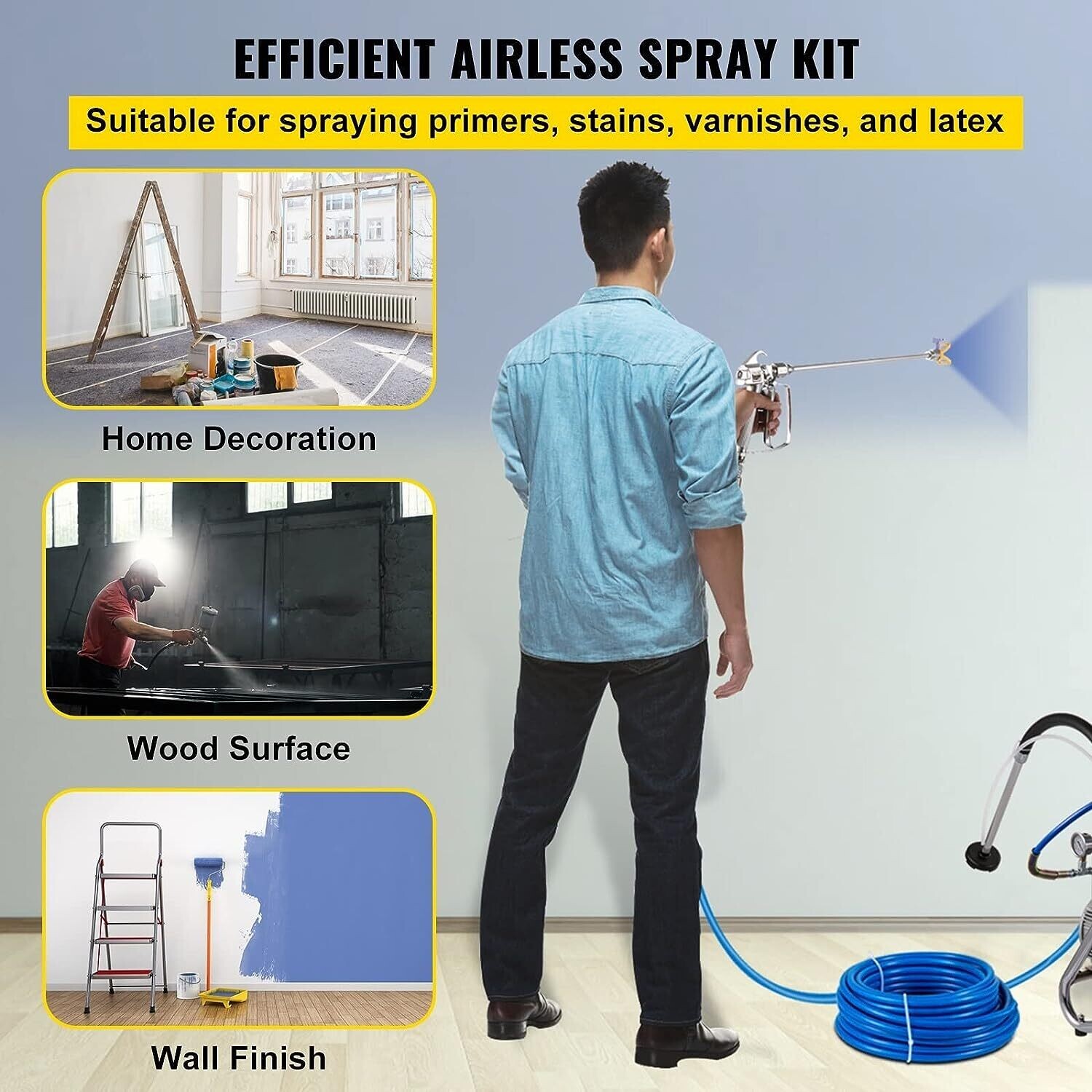 Airless Paint Spray Kit with 50 Feet Blue Hose – High Pressure Sprayer for Smooth, Even Coating