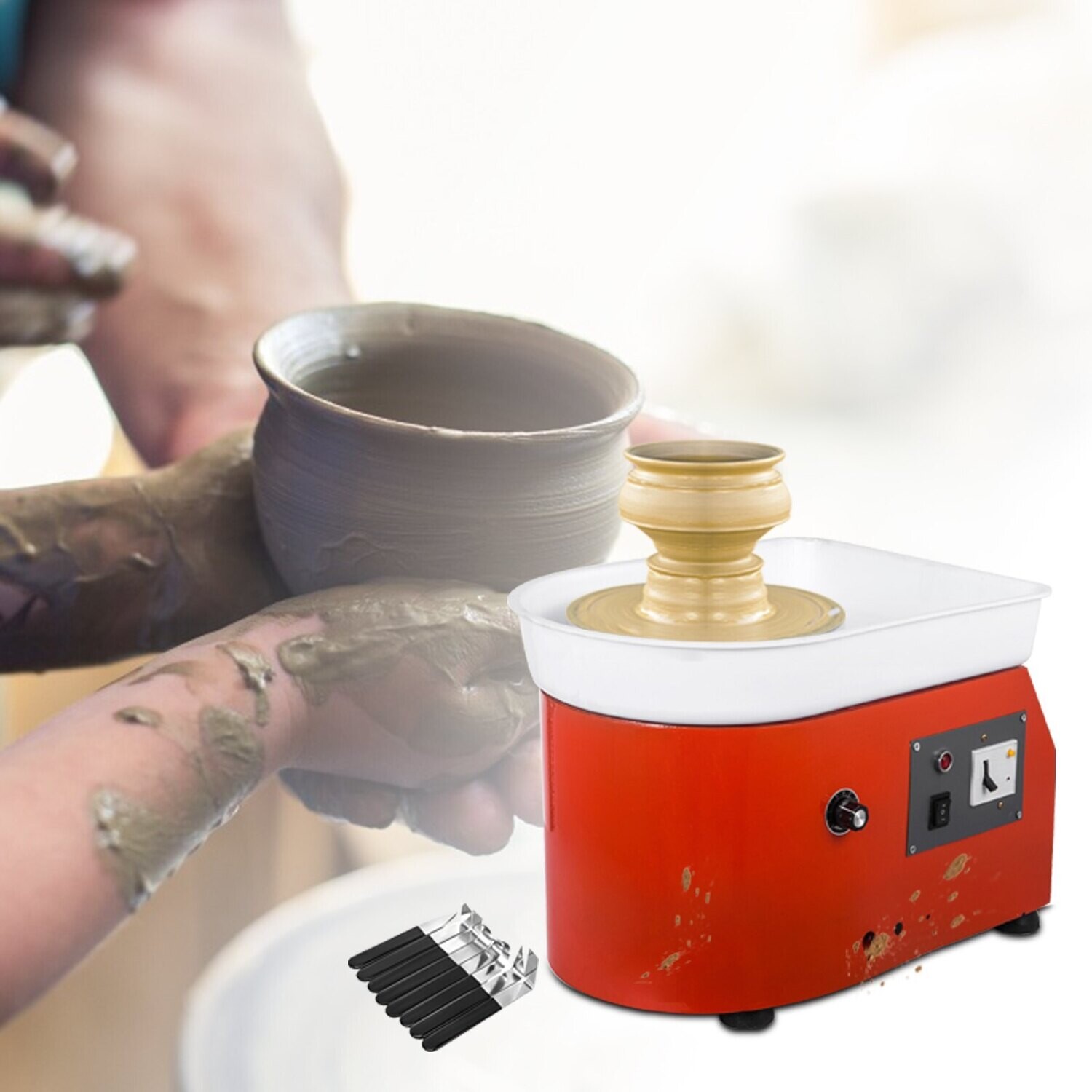 25cm Ceramic Pottery Wheel Forming Machine with Foot Pedal - Complete Sculpting Tools Set for Pottery Making and Art Projects