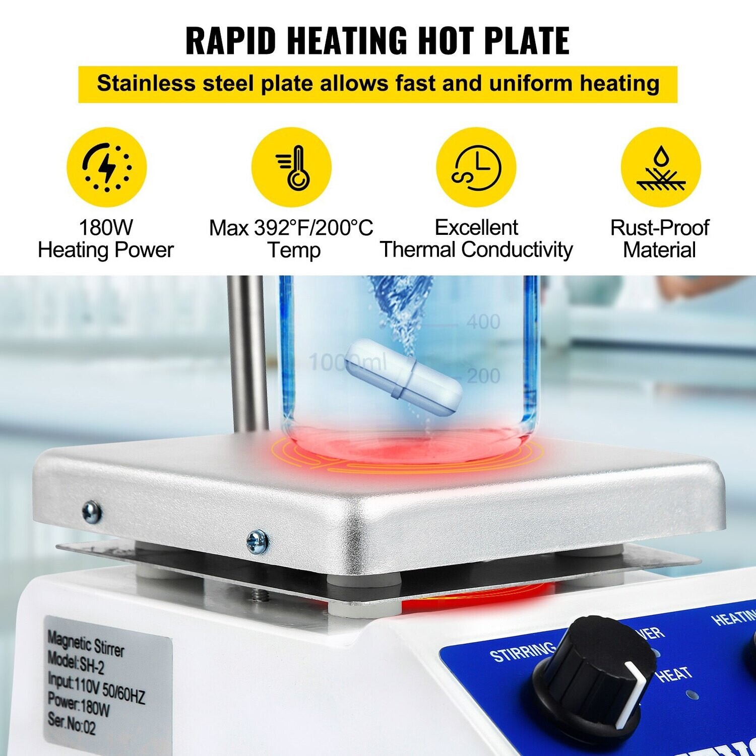 Magnetic Stirrer Hotplate, Heating Plate  with 2000ml Mixing Capacity