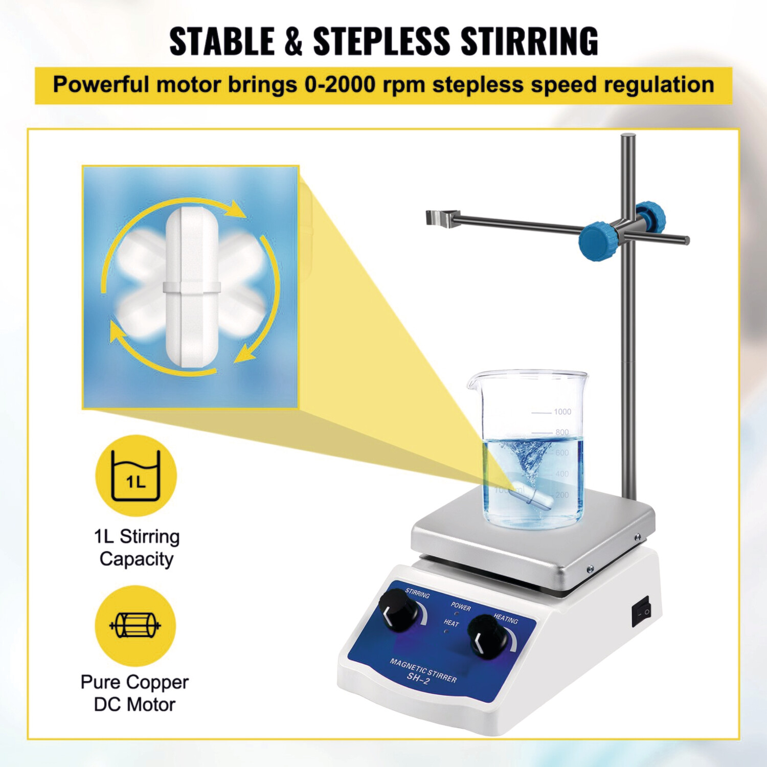 Magnetic Stirrer Hotplate, Heating Plate  with 2000ml Mixing Capacity