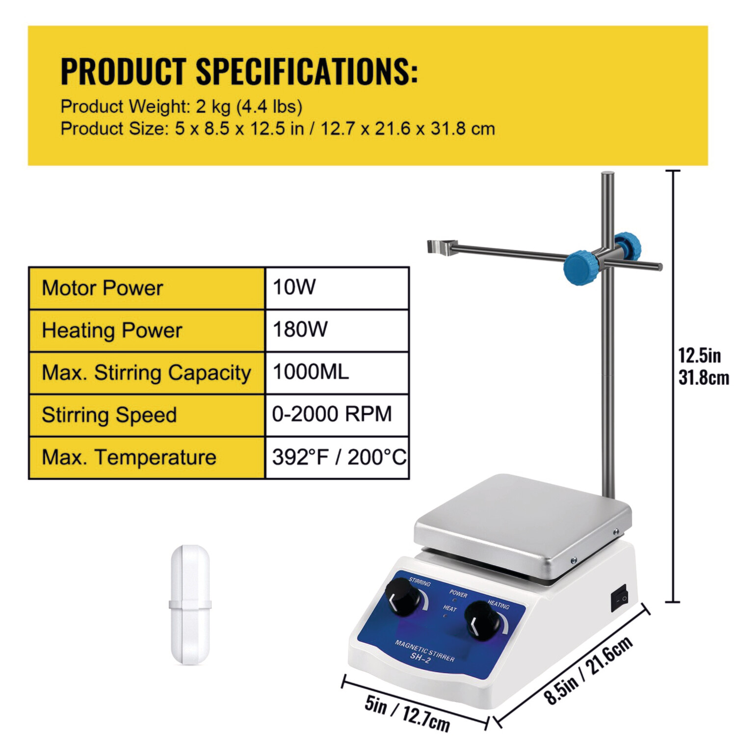 Magnetic Stirrer Hotplate, Heating Plate  with 2000ml Mixing Capacity