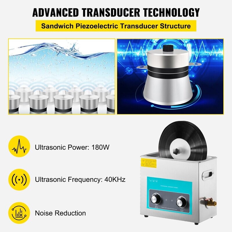 6L 40kHz Vinyl Record Ultrasonic Cleaning Machine Stainless Steel Tank with Mechanical Heater &amp; Timer