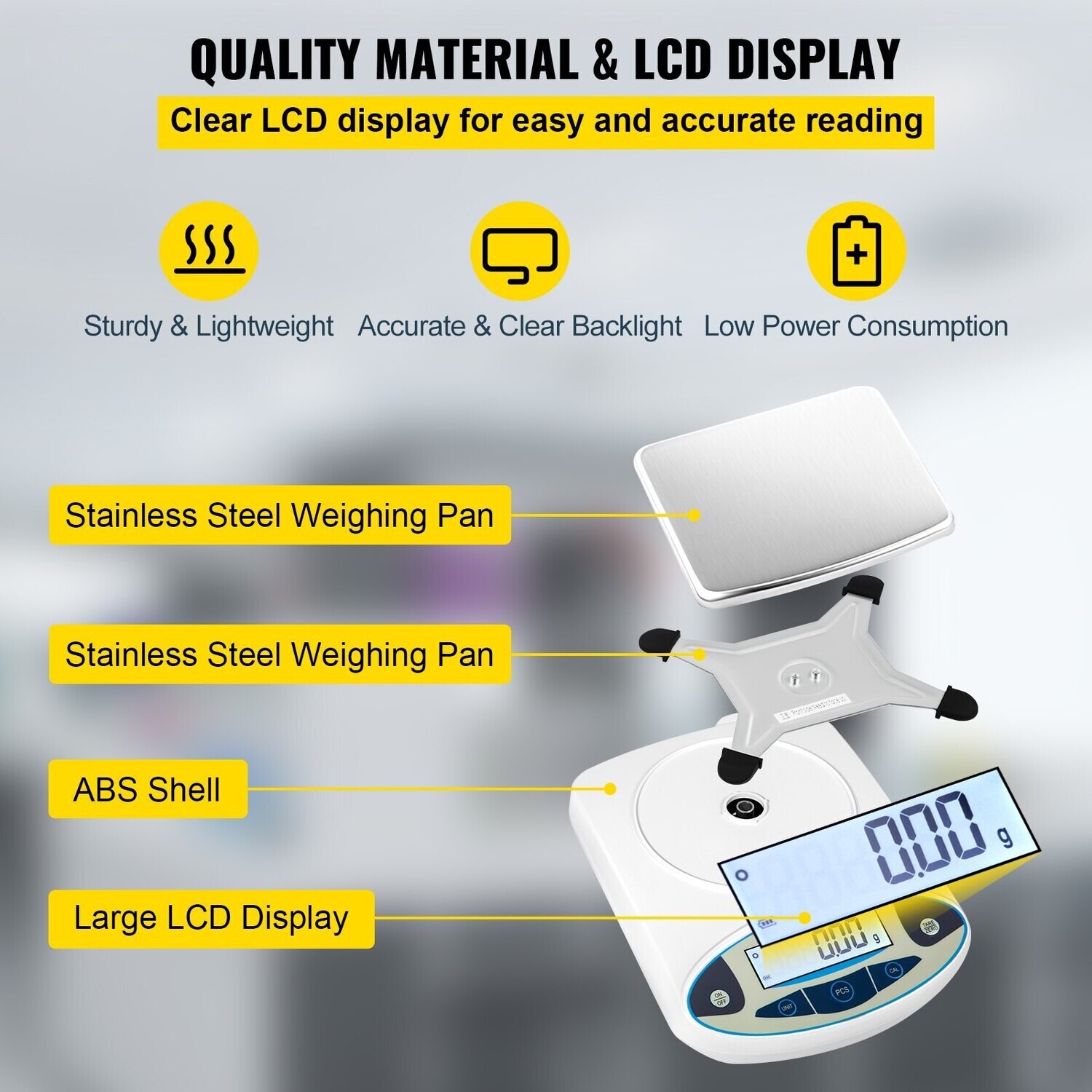 High Precision Electronic LCD Display Analytical Balance, 13 Units Conversion, Counting Function for Lab and University Use (5000g, 0.01g Accuracy)
