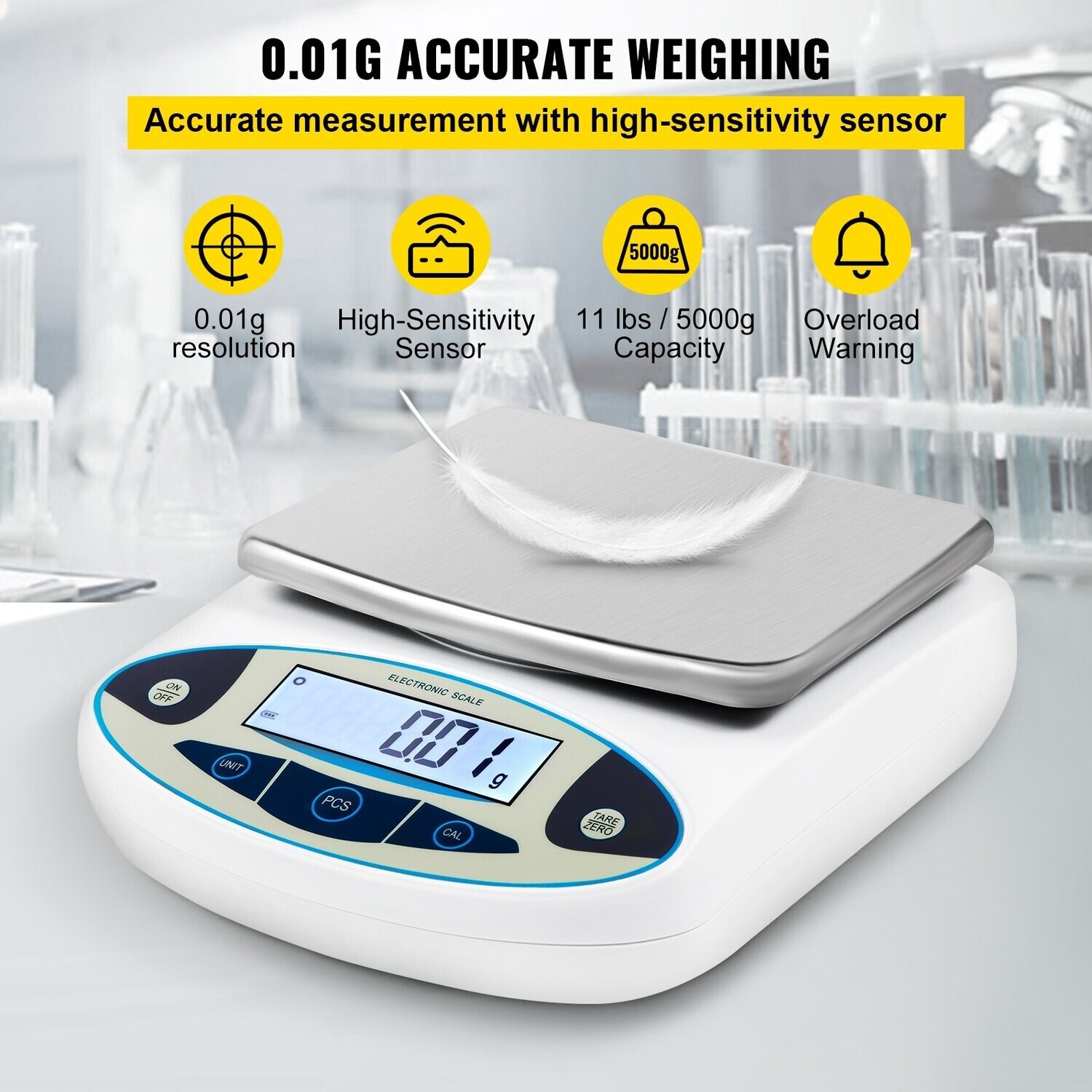High Precision Electronic LCD Display Analytical Balance, 13 Units Conversion, Counting Function for Lab and University Use (5000g, 0.01g Accuracy)