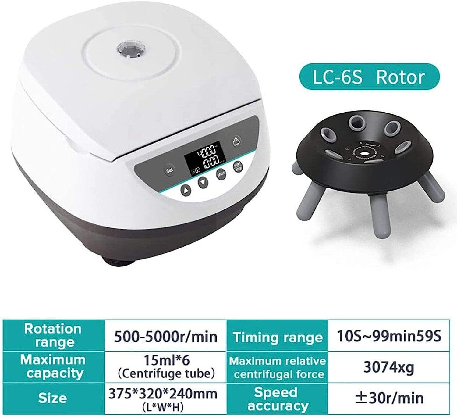 500-5000 RPM Lab Centrifuge Machine with LCD Display - Variable Speed Rotor and Time Control for Efficient Liquid Sample Processing