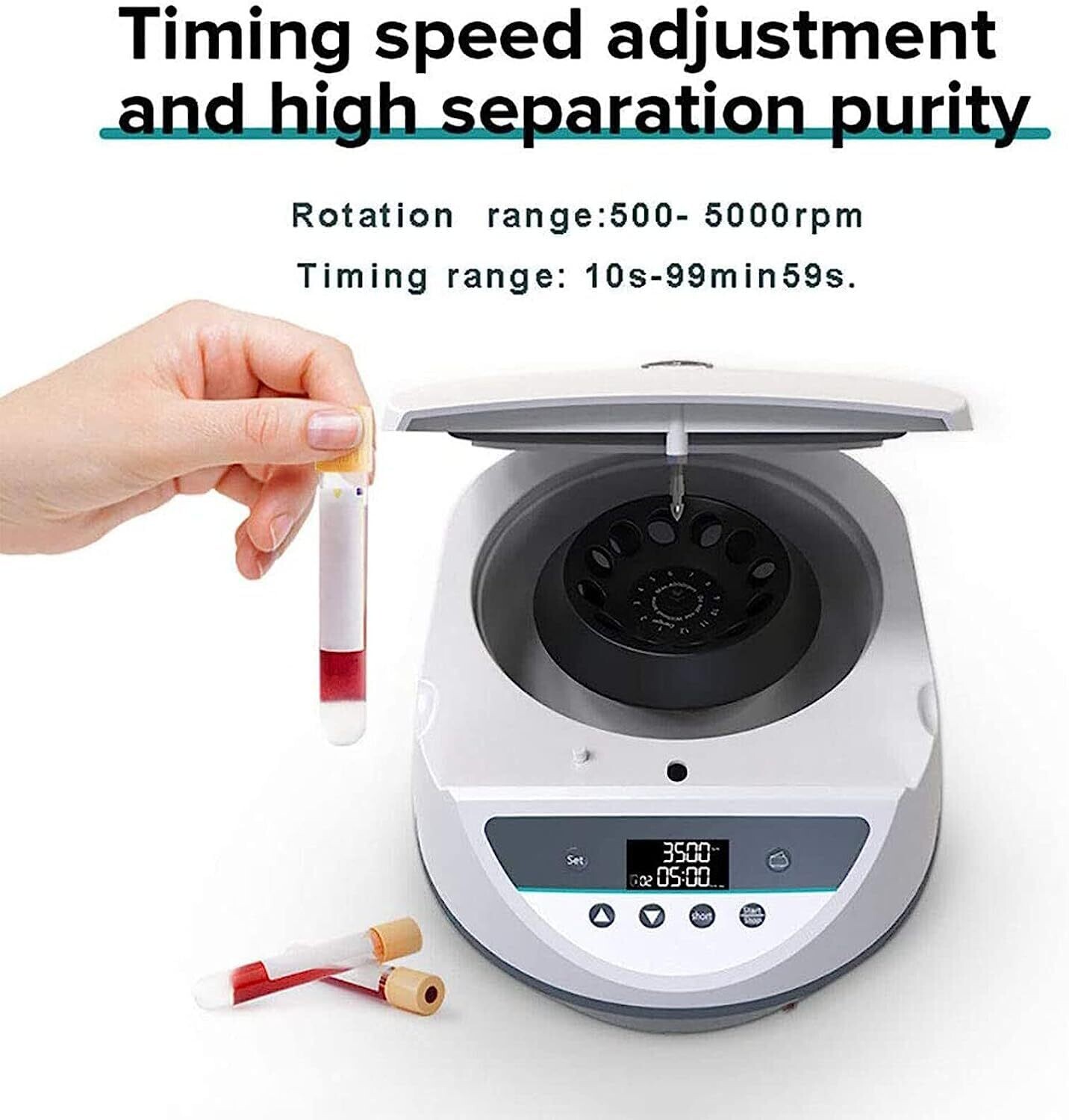 500-5000 RPM Lab Centrifuge Machine with LCD Display - Variable Speed Rotor and Time Control for Efficient Liquid Sample Processing