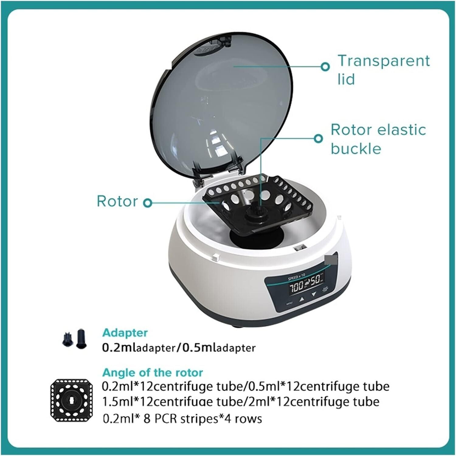 7000RPM Fixed Speed Lab Centrifuge Machine - Max 3286xg RCF Scientific Mini Centrifuge with 2-in-1 Rotor for Versatile Sample Processing