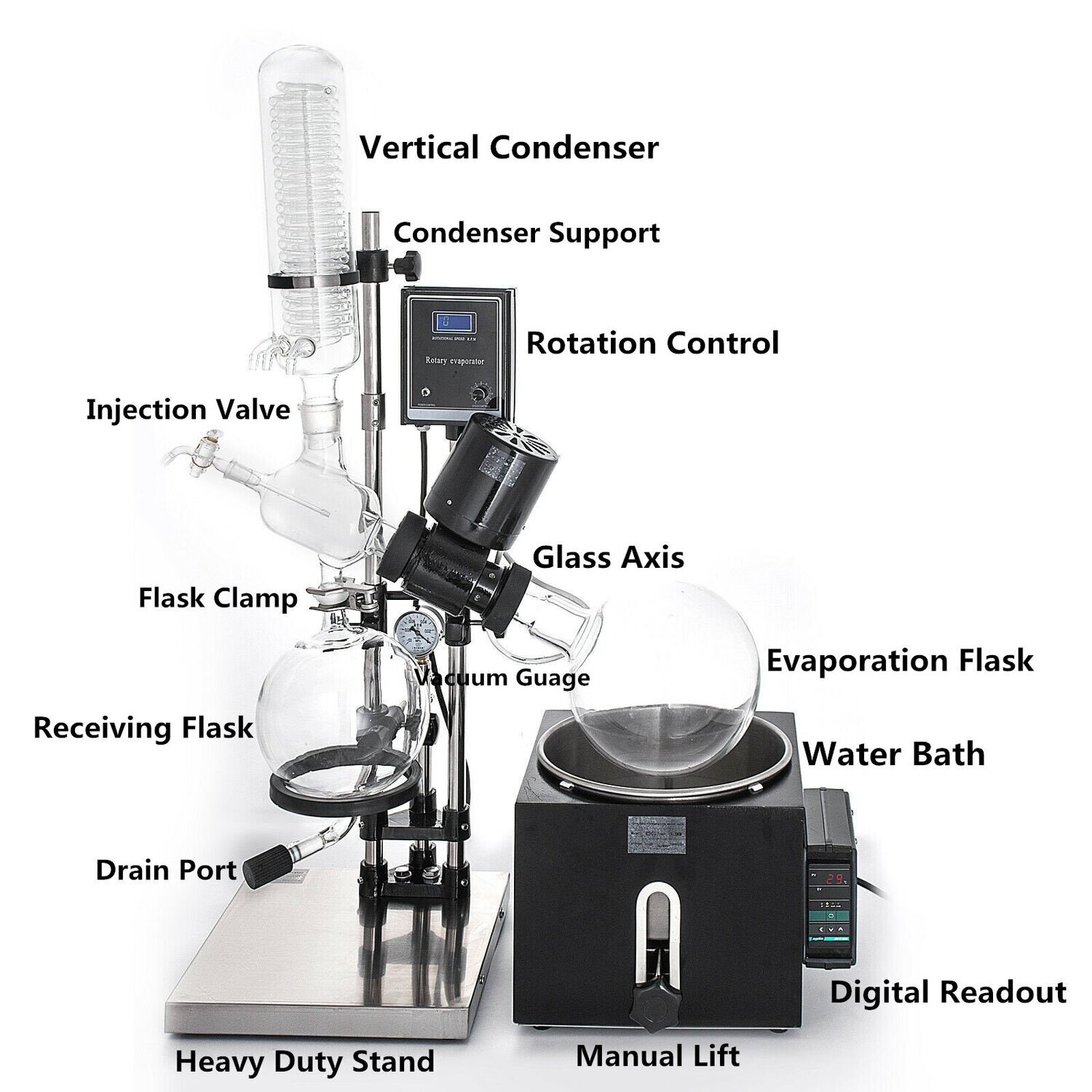 5L Rotary Evaporator RotoVap RE-501 – 180°C Lab Rotary Evaporator with Heating Water Bath for Efficient Solvent Removal