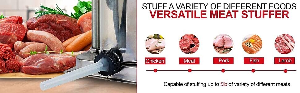 Commercial 5 LBS Stainless Steel Sausage Stuffer, Filler &amp; Maker for Butchers, Delis, Home &amp; Kitchen