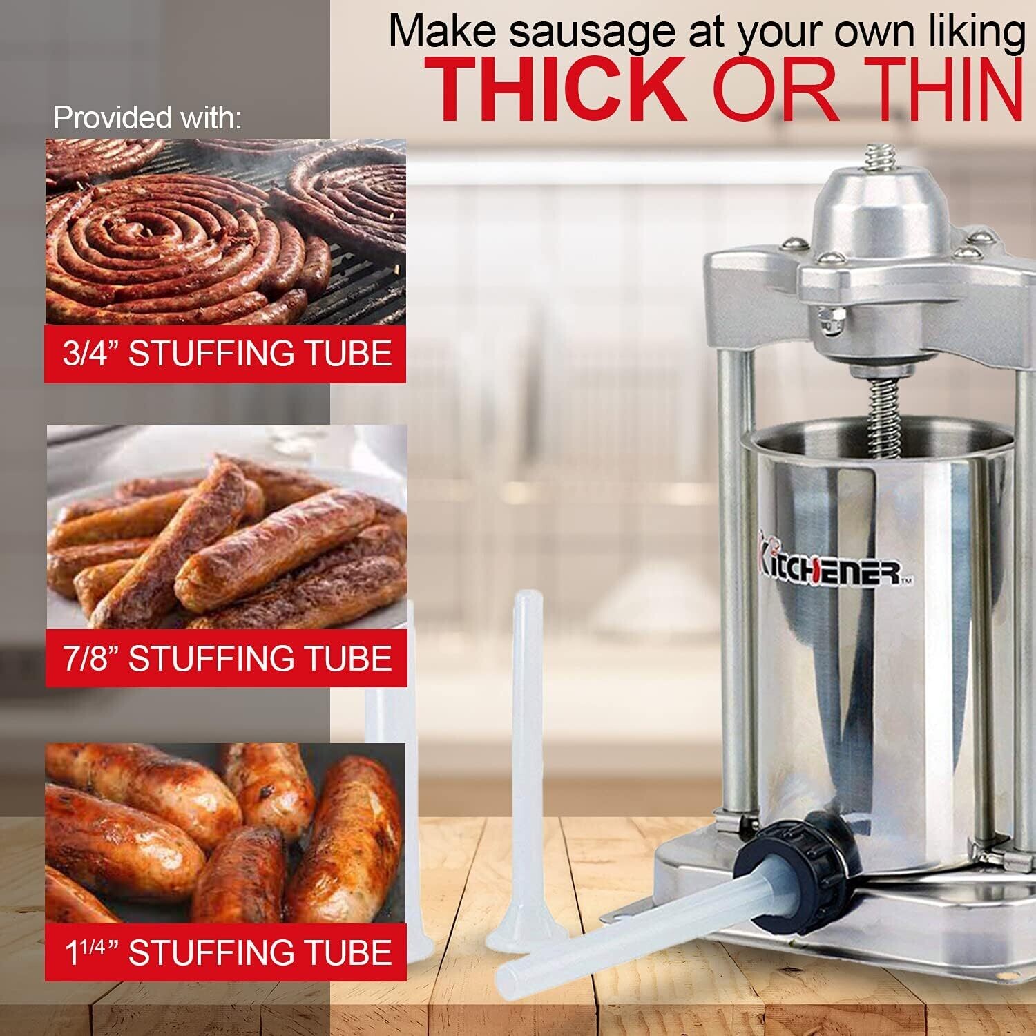 Commercial 5 LBS Stainless Steel Sausage Stuffer, Filler &amp; Maker for Butchers, Delis, Home &amp; Kitchen