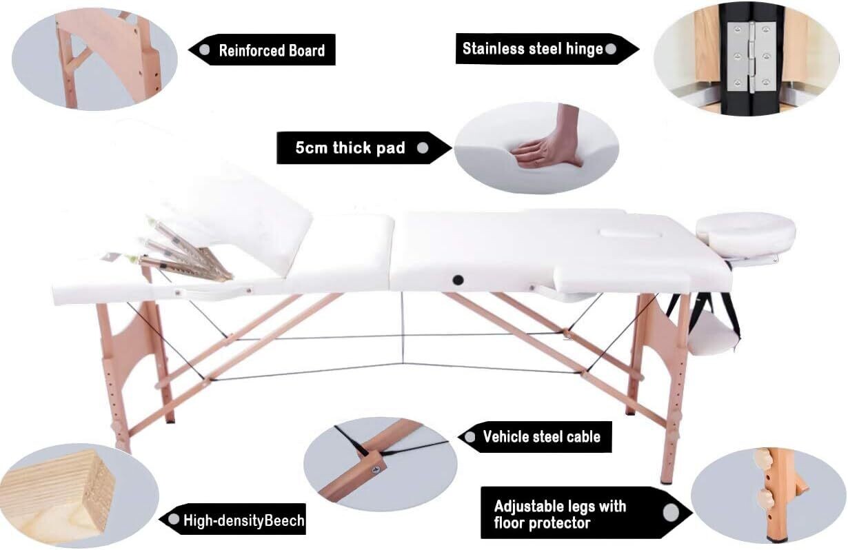 Portable Massage Bed Table - Foldable Beauty Couch in 3 Sections