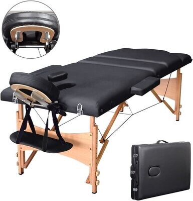 Portable Massage Bed Table - Foldable Beauty Couch in 3 Sections, Colour Name: Black