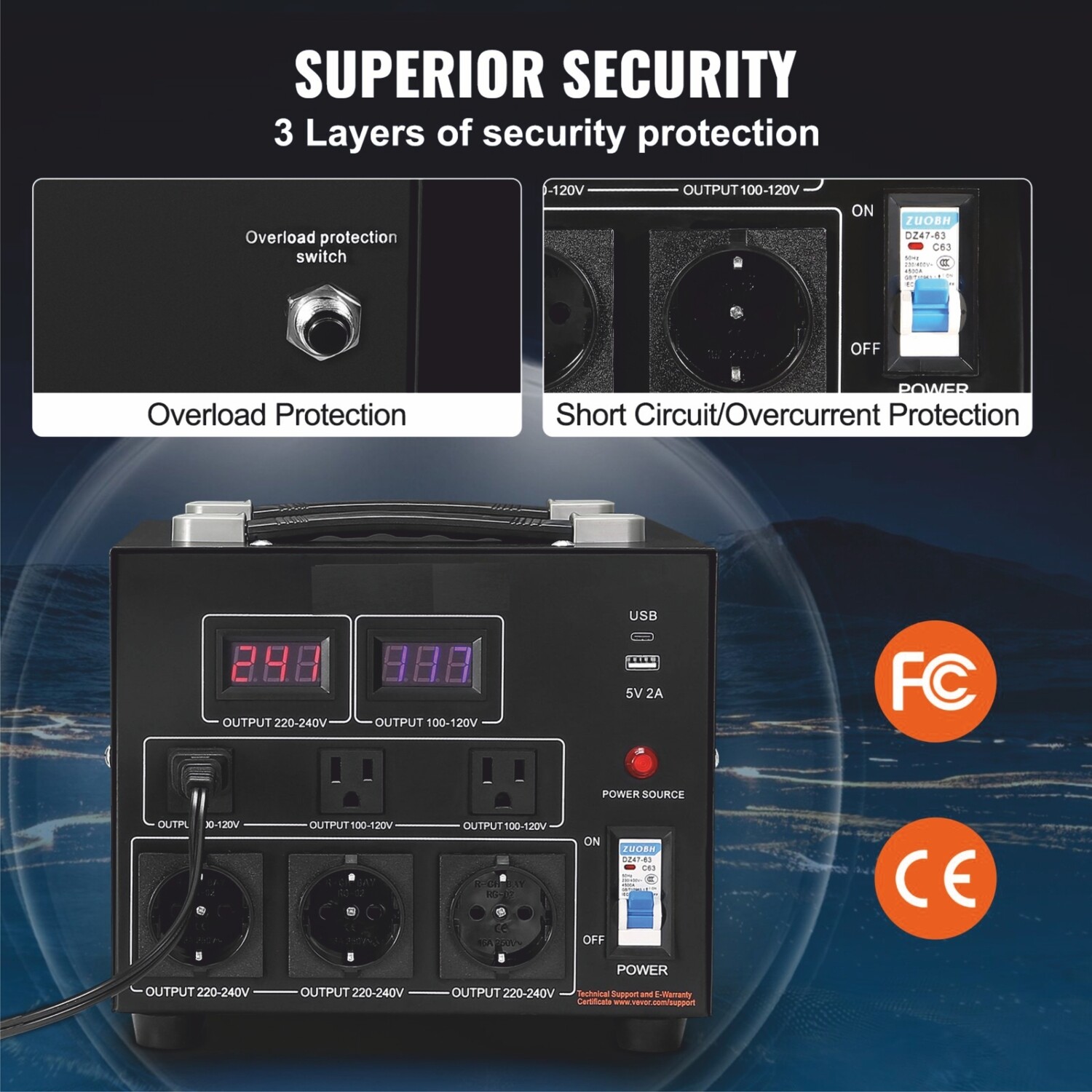 5000W Heavy Duty Step-Up/Step-Down Transformer - Converts 110V to 220V for Reliable Power Supply