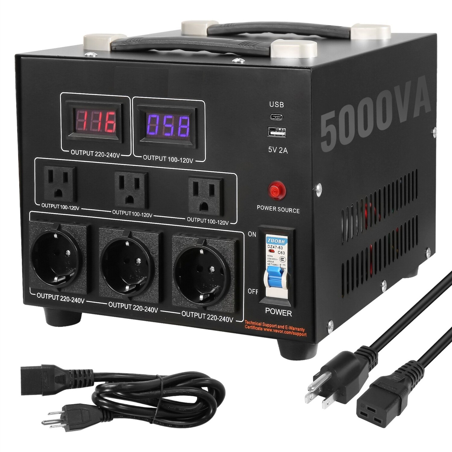 5000W Heavy Duty Step-Up/Step-Down Transformer - Converts 110V to 220V for Reliable Power Supply