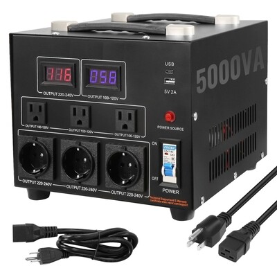 5000W Heavy Duty Step-Up/Step-Down Transformer - Converts 110V to 220V for Reliable Power Supply