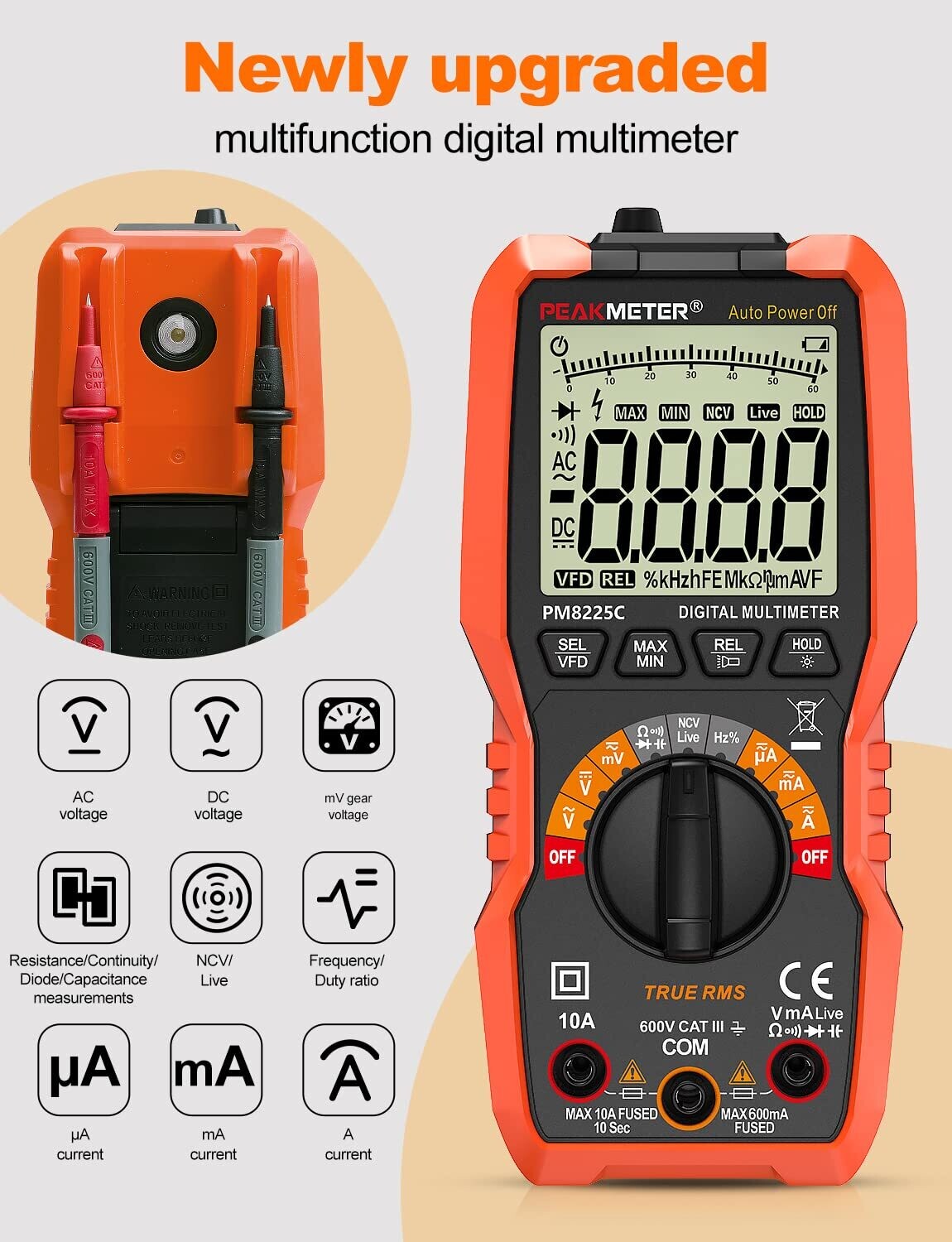 Digital Multimeter Tester, 6000 Counts, DC/AC Voltmeter, NCV, Ohm, Volt, Amp Tester for Voltage, Current, Resistance, and Capacitance Measurement