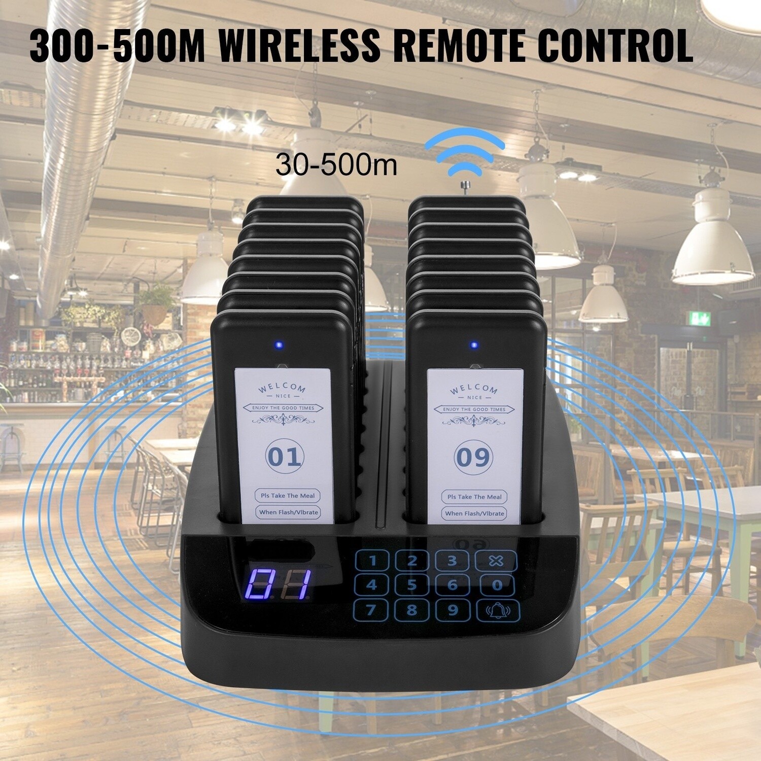 16-Coaster Wireless Paging Queuing System for Restaurants, Efficient Table Management and Customer Paging Solution