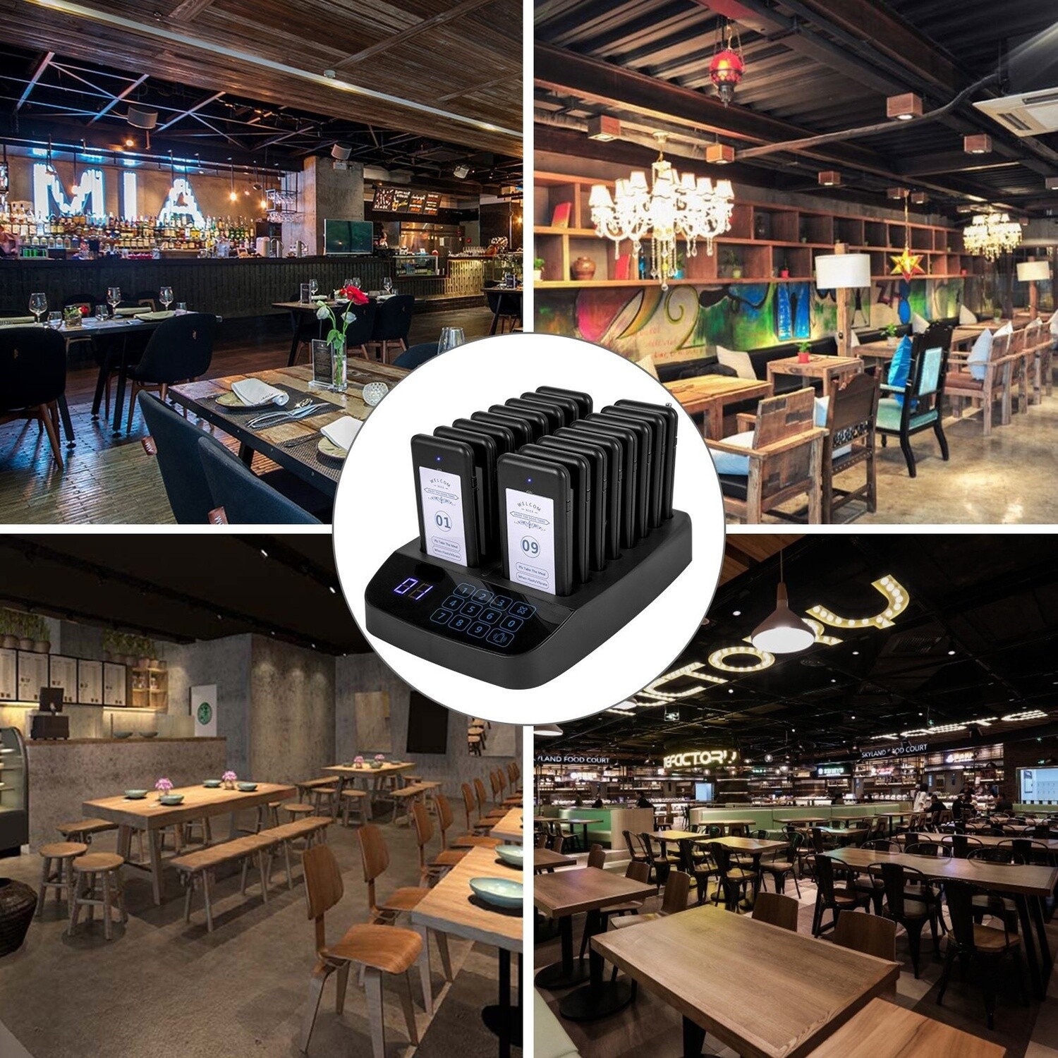 16-Coaster Wireless Paging Queuing System for Restaurants, Efficient Table Management and Customer Paging Solution
