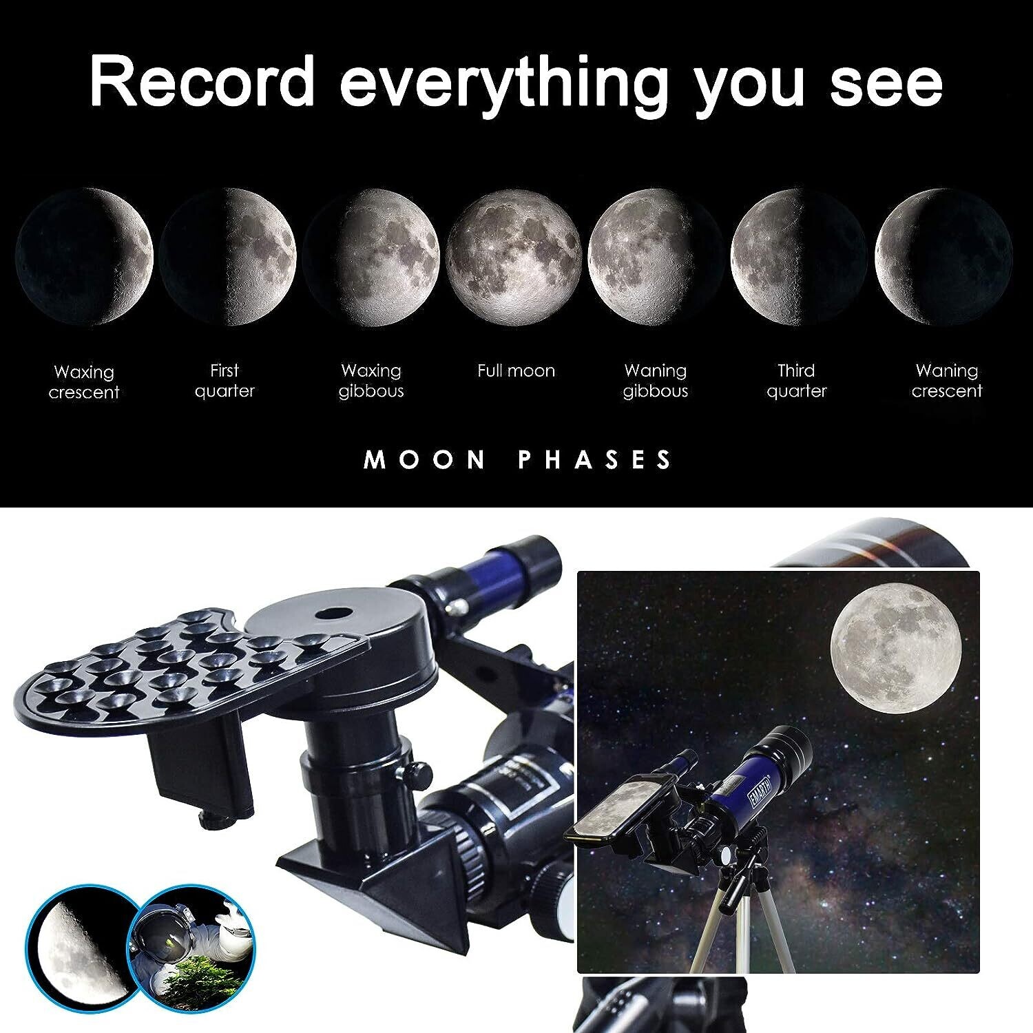 70mm Portable Astronomical Travel Refractor Telescope - Ideal for Children with Adjustable Tripod for Easy Stargazing and Exploration