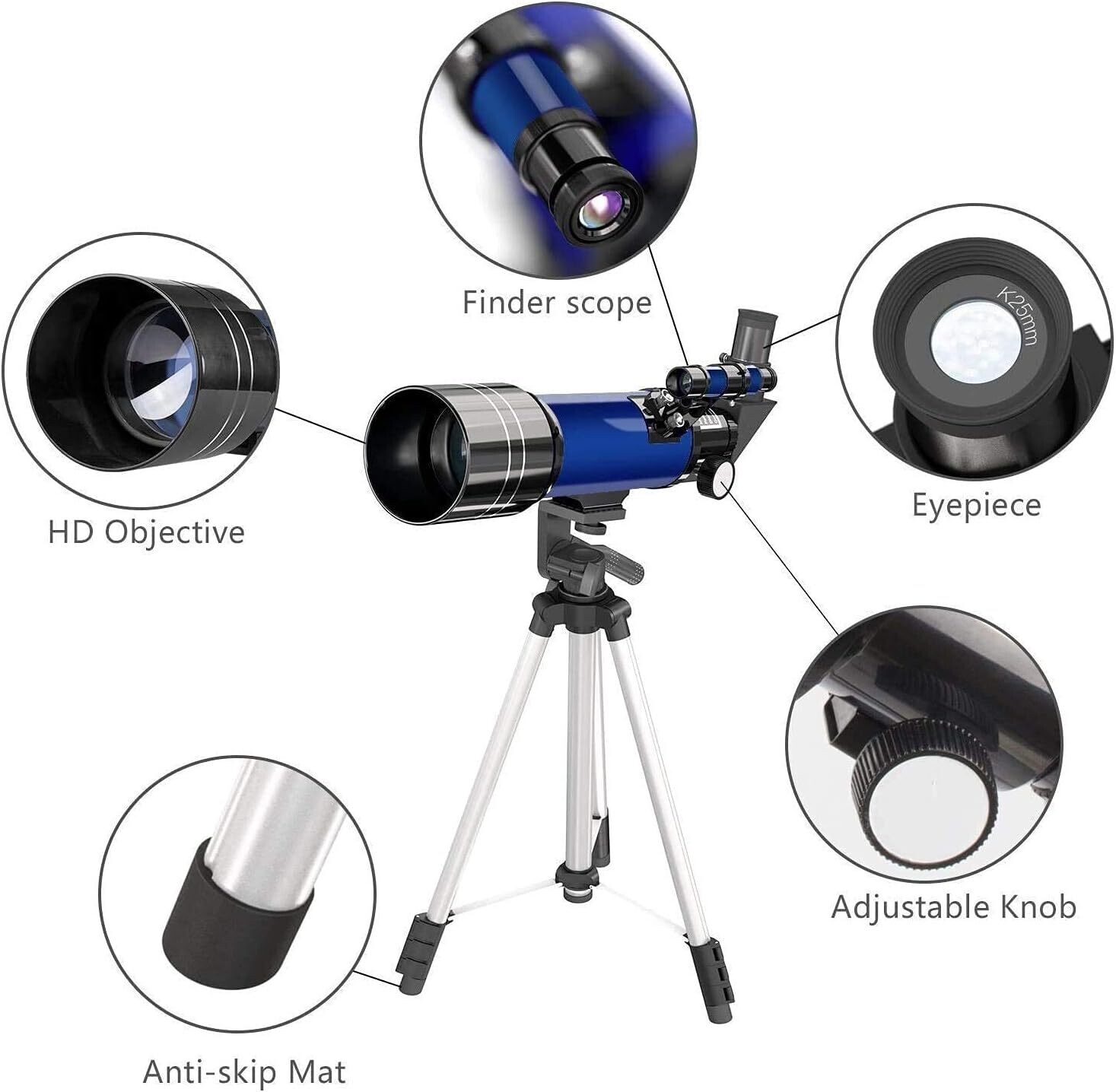 70mm Portable Astronomical Travel Refractor Telescope - Ideal for Children with Adjustable Tripod for Easy Stargazing and Exploration