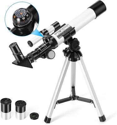 Children's and beginner's Astronomical Telescopes with Finder Scopes, Compasses, and Adjustable Tripods