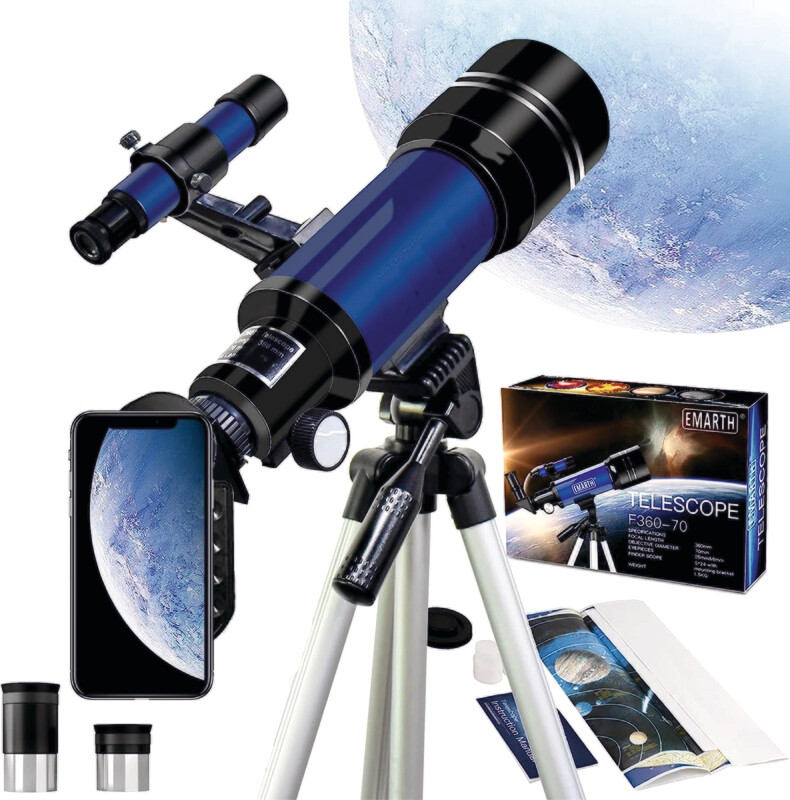 70mm Portable Astronomical Travel Refractor Telescope - Ideal for Children with Adjustable Tripod for Easy Stargazing and Exploration