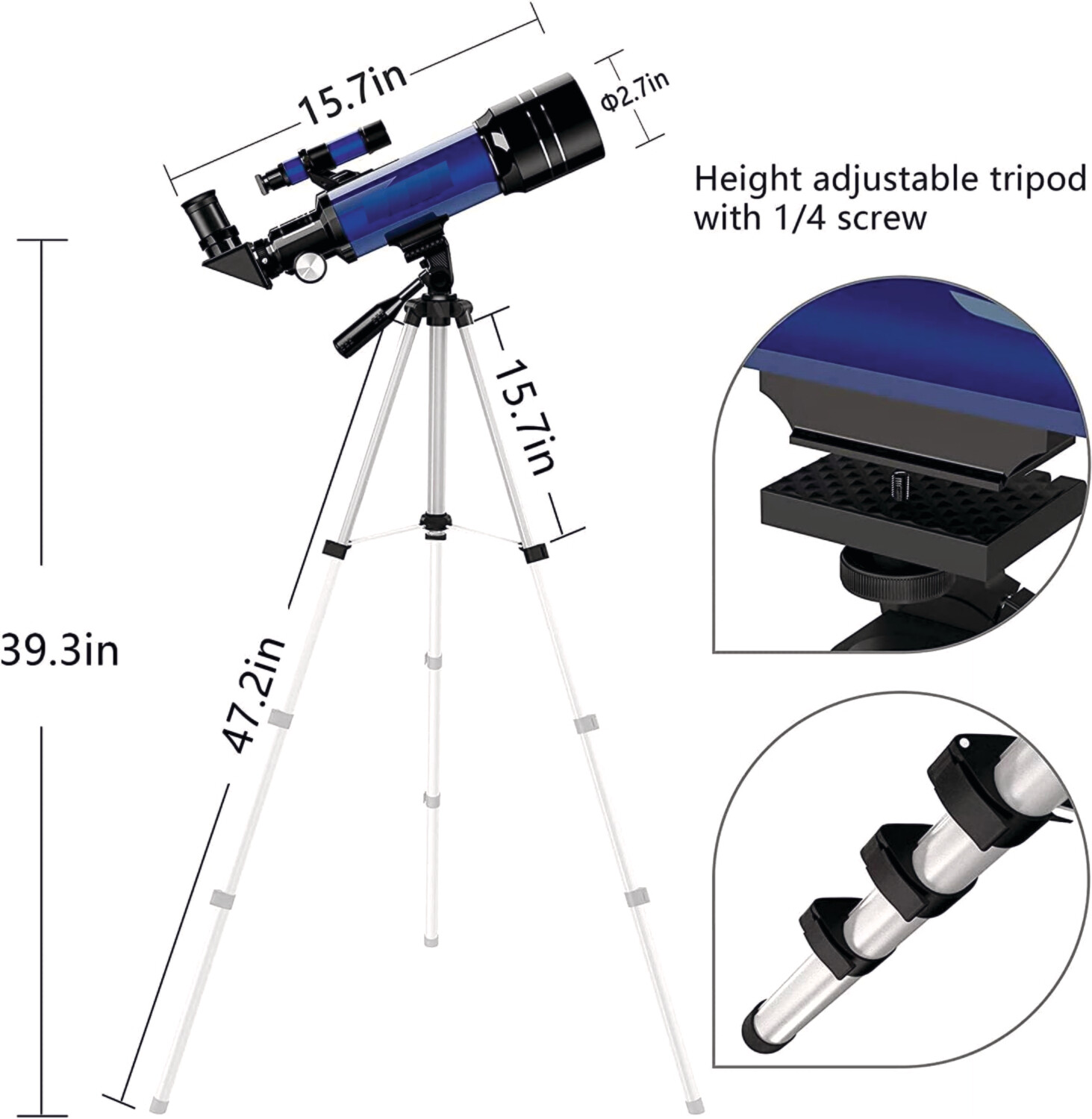 70mm Portable Astronomical Travel Refractor Telescope - Ideal for Children with Adjustable Tripod for Easy Stargazing and Exploration