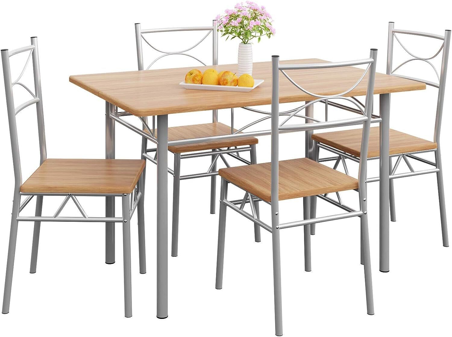 Dining Set with 4 Chairs and 1 Compact Modern Rectangular Dining Table – Contemporary Breakfast Furniture for Small Kitchens
