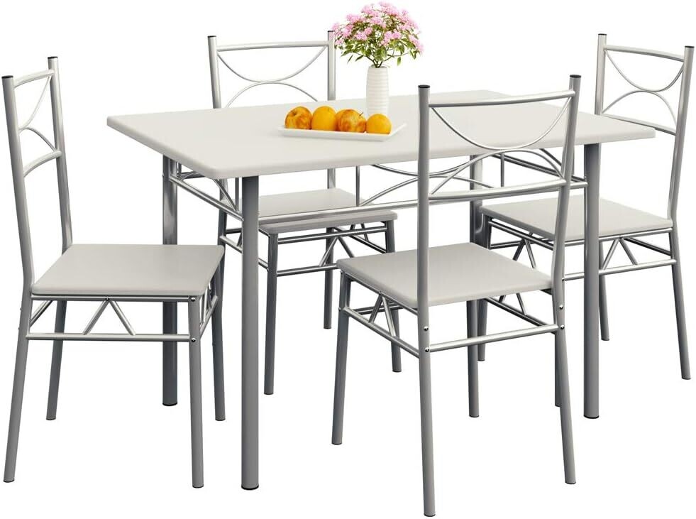 Dining Set with 4 Chairs and 1 Compact Modern Rectangular Dining Table – Contemporary Breakfast Furniture for Small Kitchens