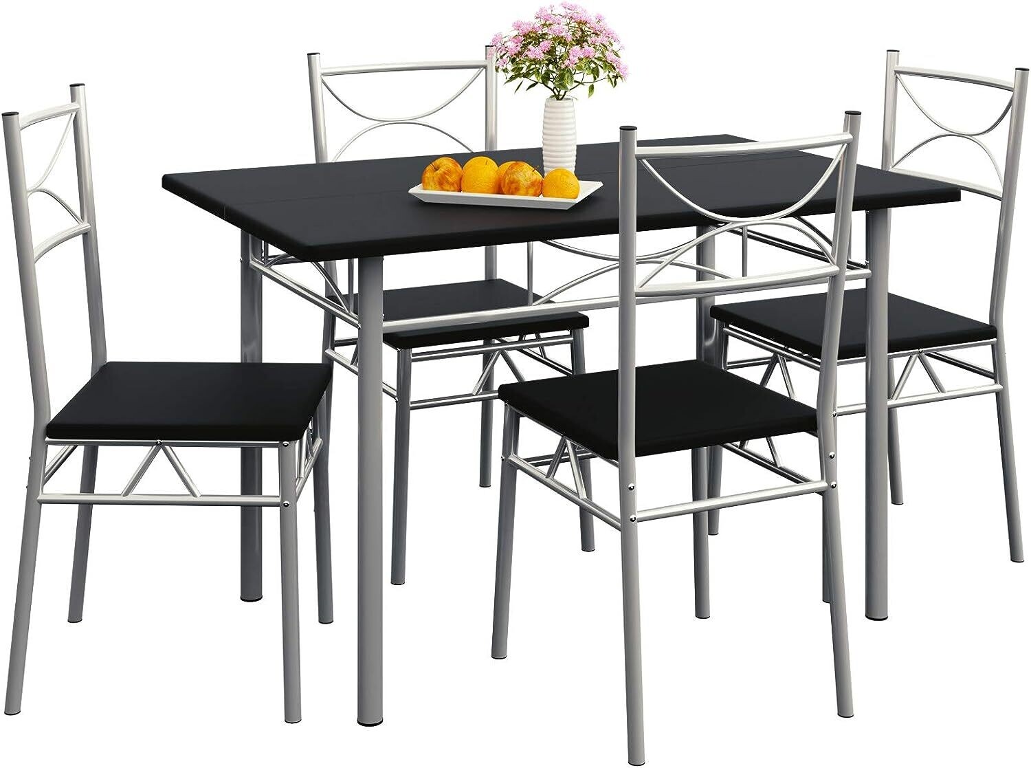 Dining Set with 4 Chairs and 1 Compact Modern Rectangular Dining Table – Contemporary Breakfast Furniture for Small Kitchens