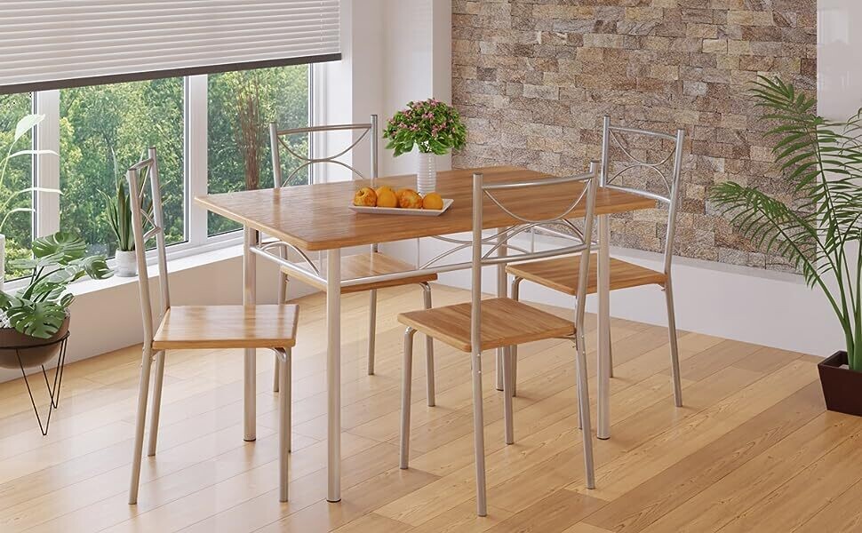 Dining Set with 4 Chairs and 1 Compact Modern Rectangular Dining Table – Contemporary Breakfast Furniture for Small Kitchens
