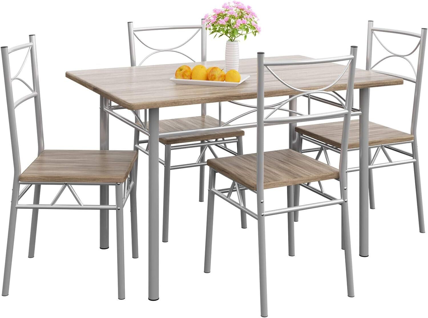 Dining Set with 4 Chairs and 1 Compact Modern Rectangular Dining Table – Contemporary Breakfast Furniture for Small Kitchens
