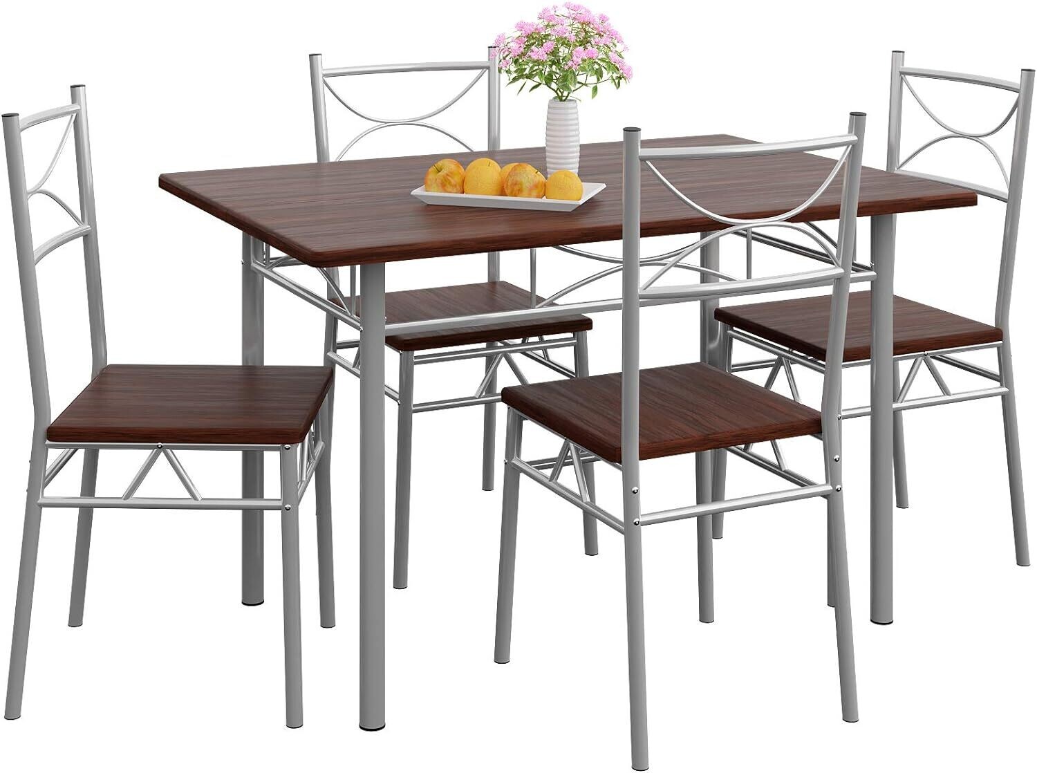 Dining Set with 4 Chairs and 1 Compact Modern Rectangular Dining Table – Contemporary Breakfast Furniture for Small Kitchens