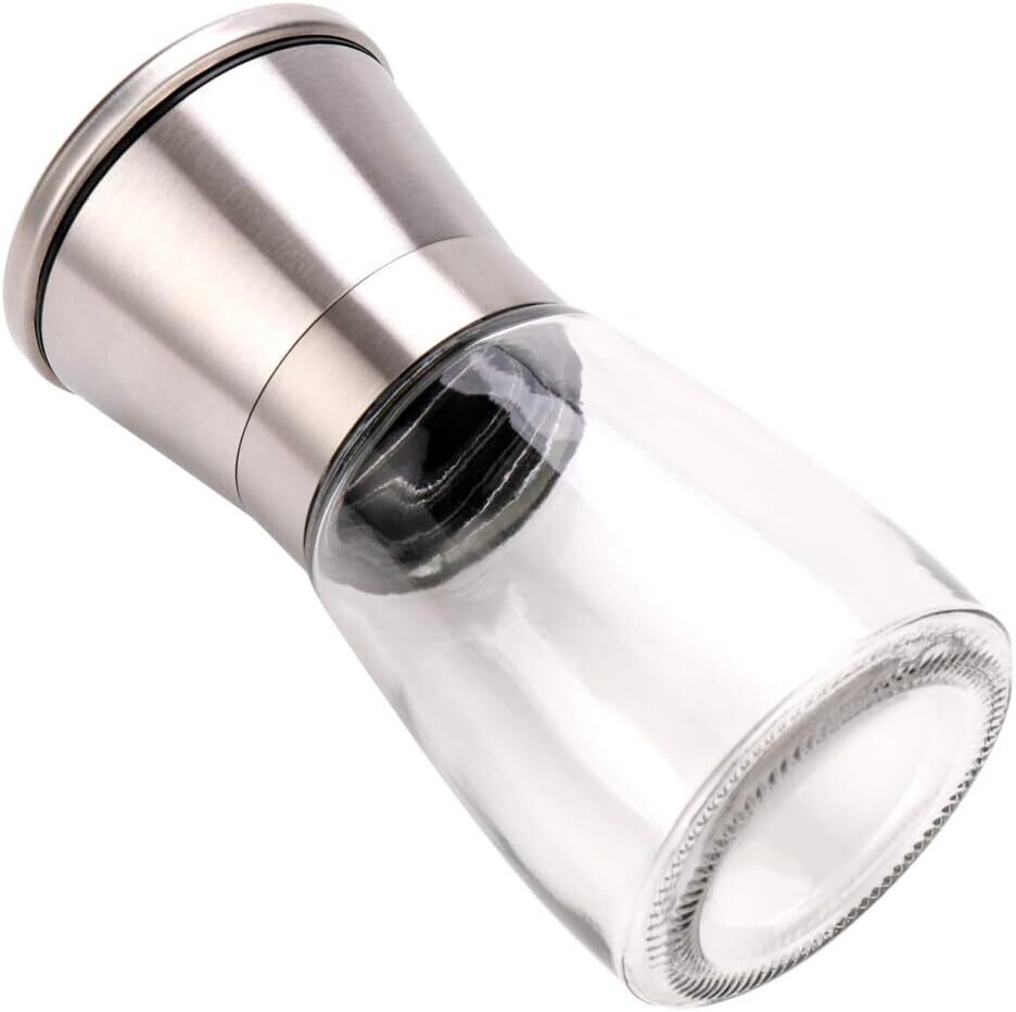 Brushed Stainless Steel Spice Mill Set – Salt and Pepper Shakers with Glass Containers, Adjustable Grinder for Seasoning