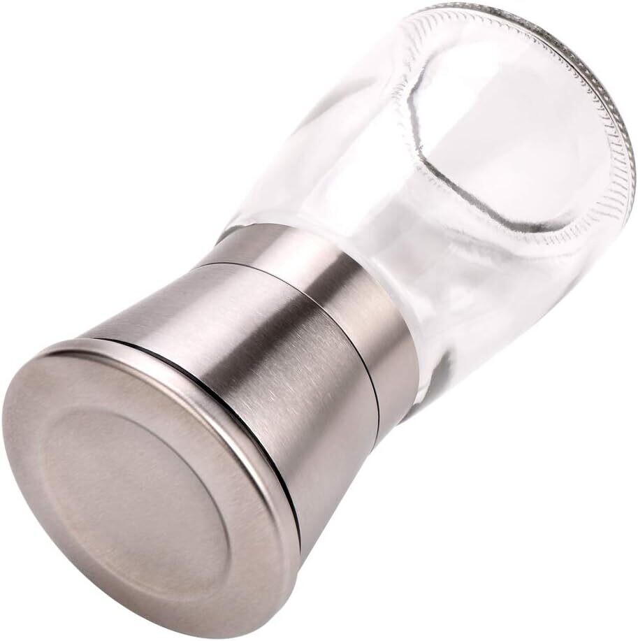 Brushed Stainless Steel Spice Mill Set – Salt and Pepper Shakers with Glass Containers, Adjustable Grinder for Seasoning