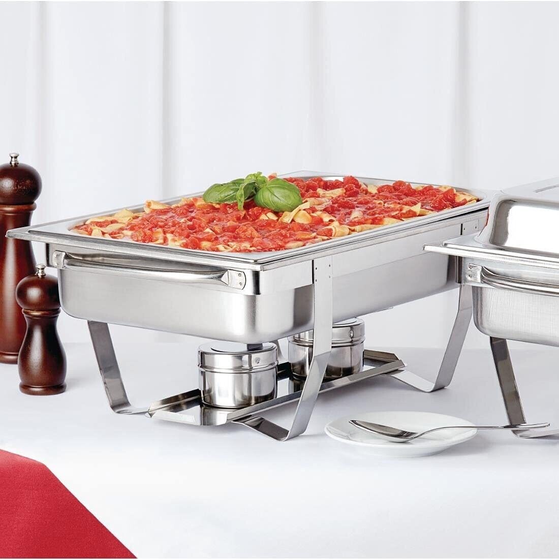 4-Piece 9-Liter Stainless Steel Chafing Set - Includes Heat-Isolating Lid, Twin Burners, and Convenient Carry Handles for Effortless Serving
