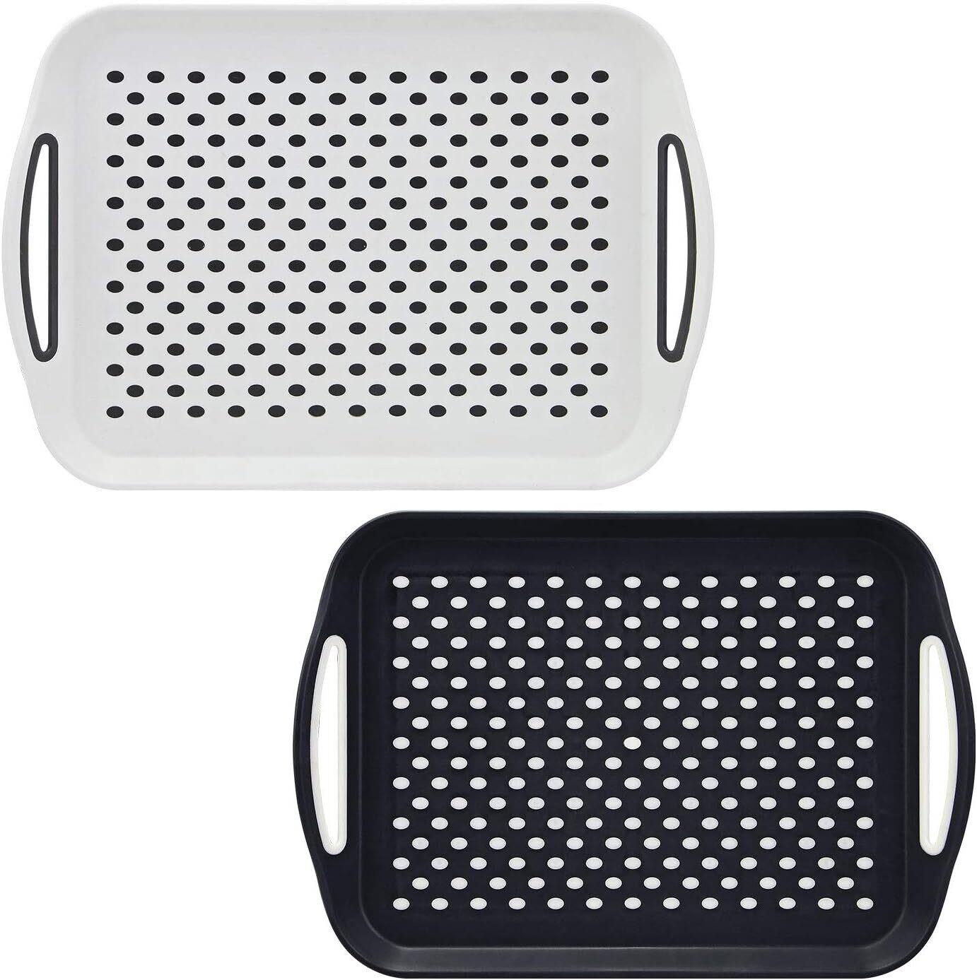 2 x Set of Anti-Slip Rectangular Plastic Dinner/Drinks Serving Trays – Non-Slip Top and Bottom with High Grip Rubber Surface