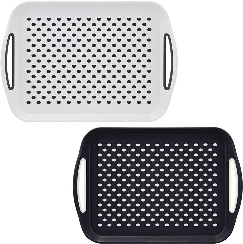 2 x Set of Anti-Slip Rectangular Plastic Dinner/Drinks Serving Trays – Non-Slip Top and Bottom with High Grip Rubber Surface