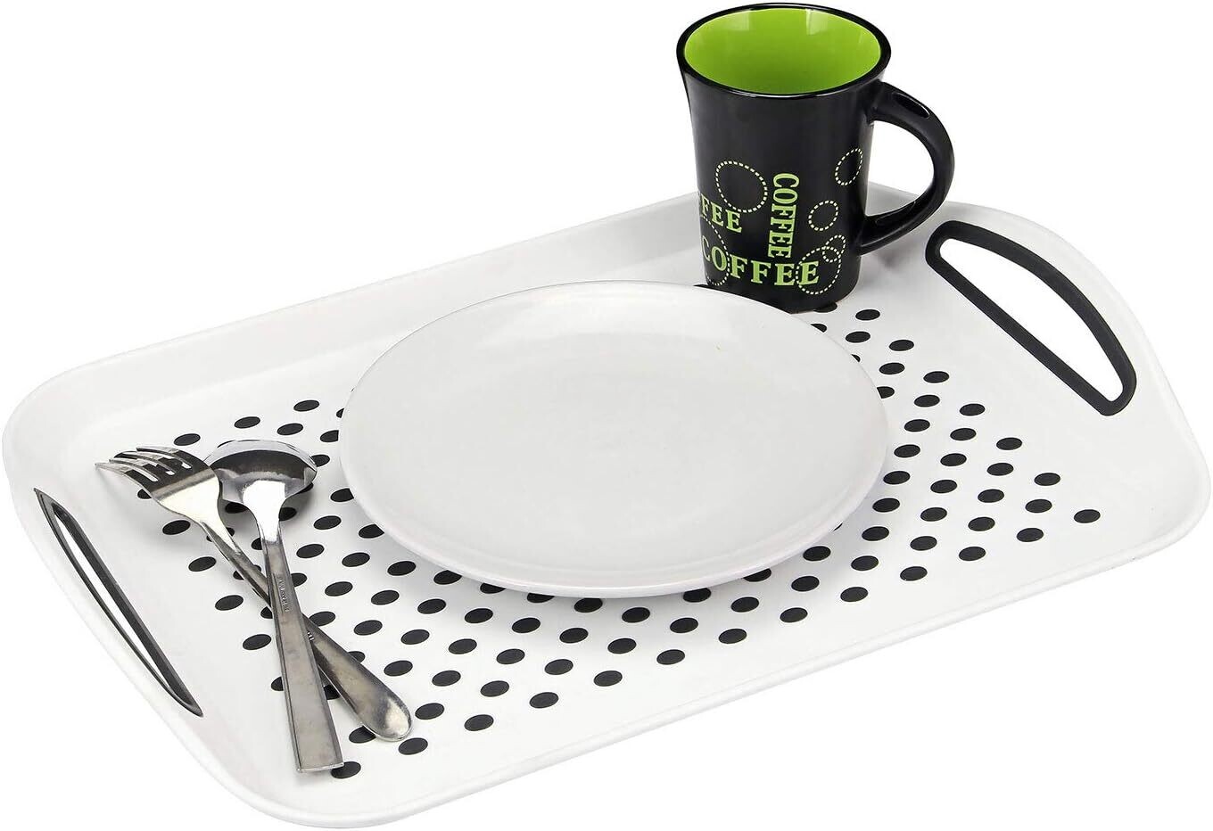 2 x Set of Anti-Slip Rectangular Plastic Dinner/Drinks Serving Trays – Non-Slip Top and Bottom with High Grip Rubber Surface