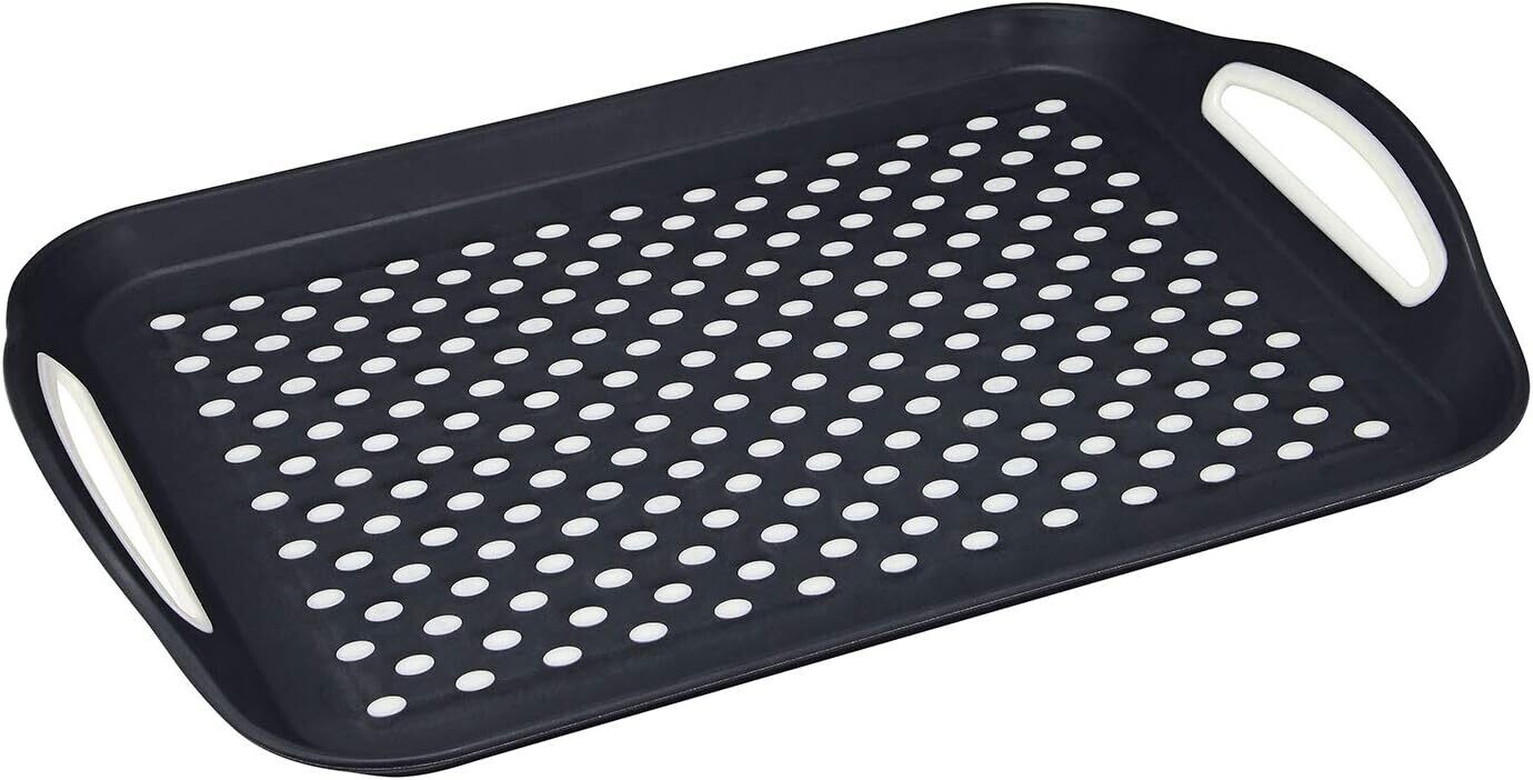 2 x Set of Anti-Slip Rectangular Plastic Dinner/Drinks Serving Trays – Non-Slip Top and Bottom with High Grip Rubber Surface
