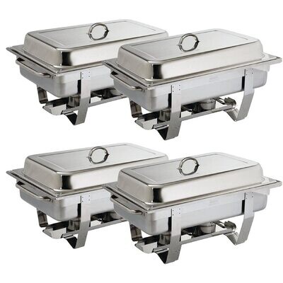 4 Pieces 9-Liter Stainless Steel Chafing Set with Heat-Isolating Lid, Twin Burners, and Carry Handles,