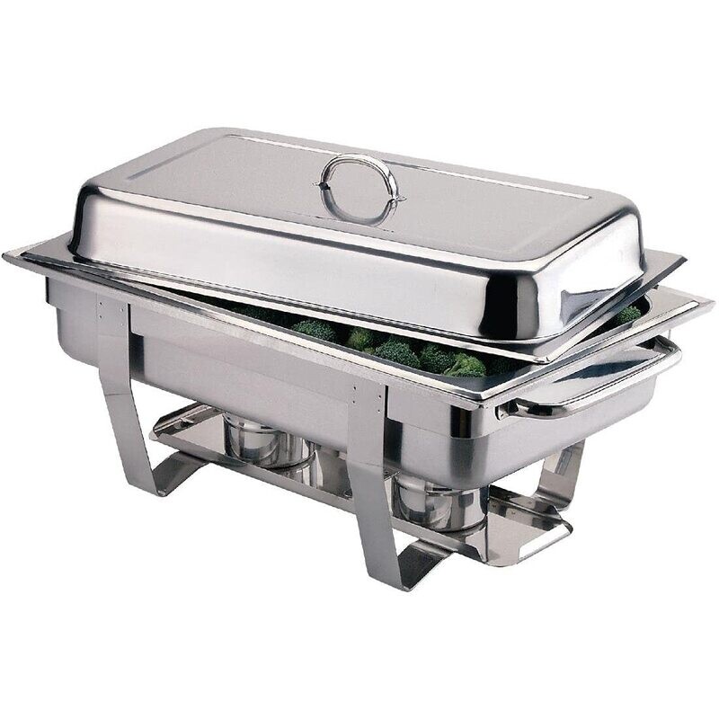 4 Pieces 9-Liter Stainless Steel Chafing Set with Heat-Isolating Lid, Twin Burners, and Carry Handles,