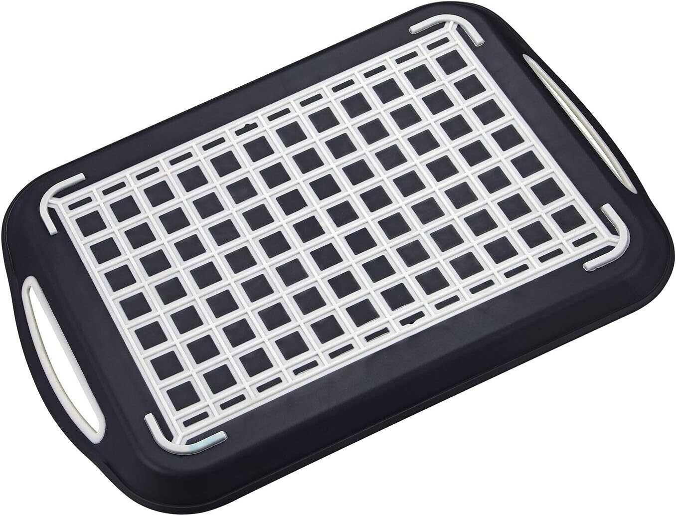 2 x Set of Anti-Slip Rectangular Plastic Dinner/Drinks Serving Trays – Non-Slip Top and Bottom with High Grip Rubber Surface