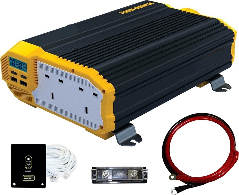 12V to 230V 1100W Modified Sine Wave Power Inverter – DC to AC Converter with AC Outlets and Installation Kit